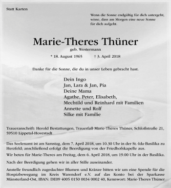 Traueranzeige von Marie-Theres Thüner von Die Glocke