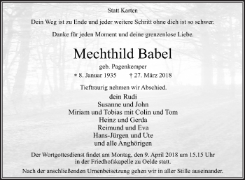 Traueranzeige von Mechthild Babel von Die Glocke