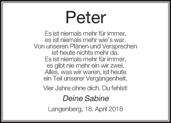 Traueranzeige von Peter  von Die Glocke
