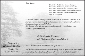 Traueranzeige von Burkhard Gödecke-Westhues von Die Glocke