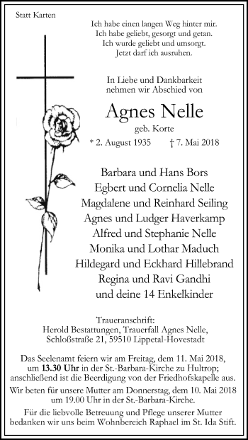 Traueranzeige von Agnes Nelle von Die Glocke