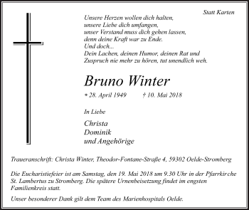 Traueranzeige von Bruno Winter von Die Glocke