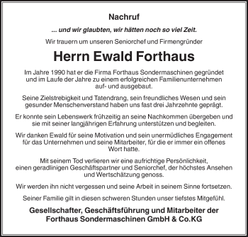 Traueranzeige von Ewald Forthaus von Die Glocke