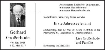 Traueranzeige von Gerhard Großerhode von Die Glocke