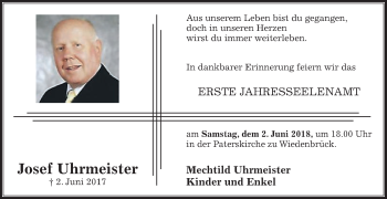 Traueranzeige von Josef Uhrmeister von Die Glocke