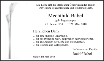 Traueranzeige von Mechthild Babel von Die Glocke