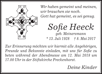 Traueranzeige von Sofie Heeck von Die Glocke