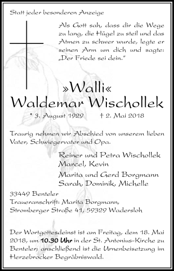 Traueranzeige von Waldemar Wischollek von Die Glocke