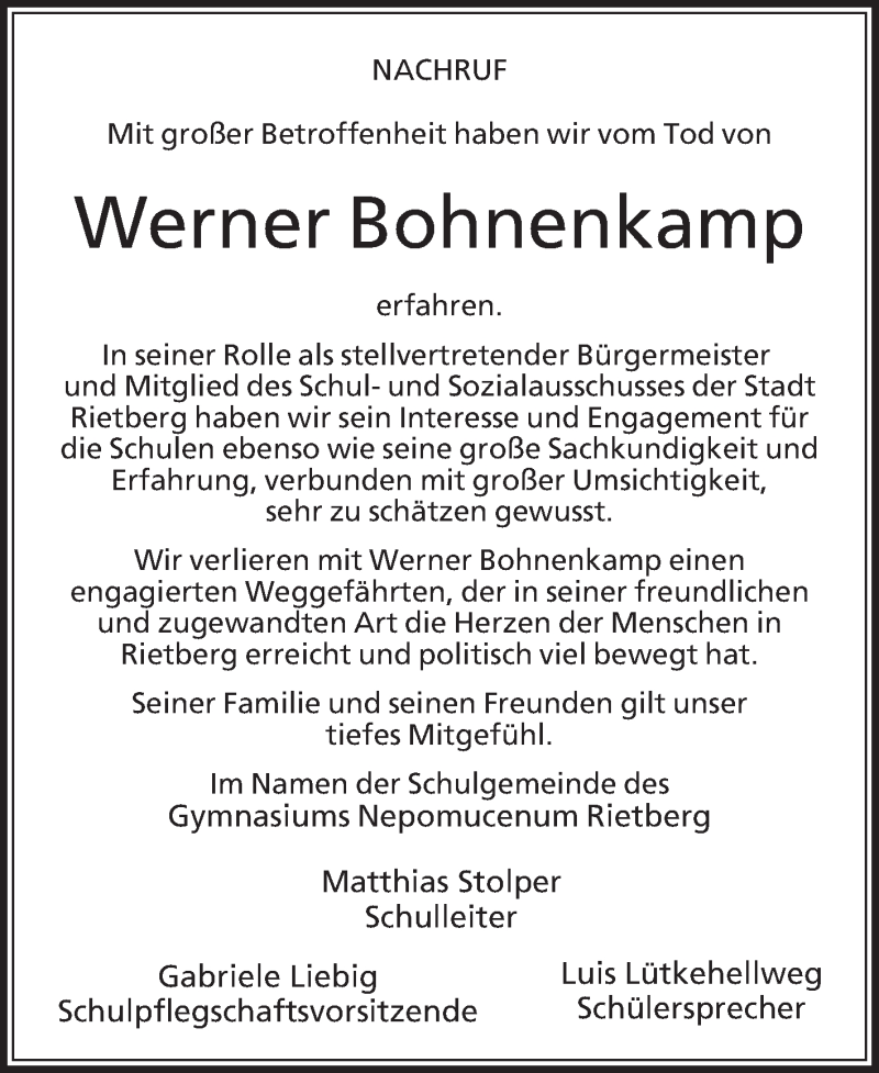  Traueranzeige für Werner Bohnenkamp vom 26.05.2018 aus Die Glocke
