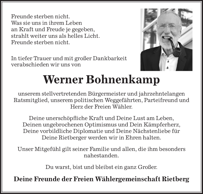  Traueranzeige für Werner Bohnenkamp vom 25.05.2018 aus Die Glocke