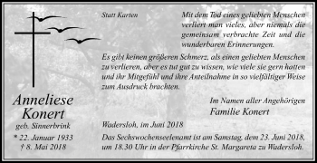 Traueranzeige von Anneliese Konert von Die Glocke