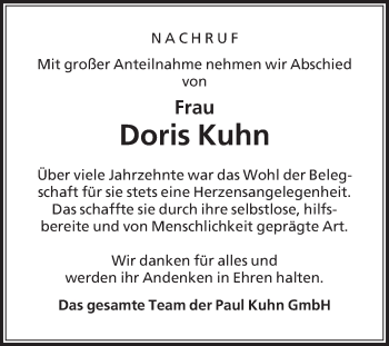 Traueranzeige von Doris Kuhn von Die Glocke
