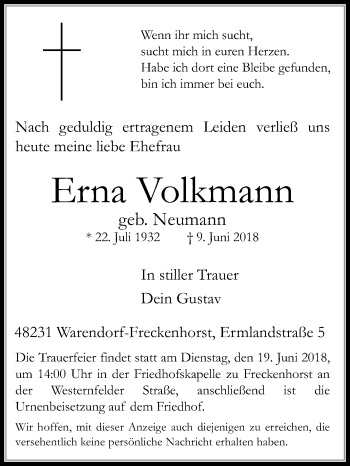 Traueranzeige von Erna Volkmann von Die Glocke