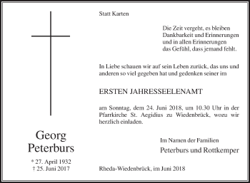 Traueranzeige von Georg Peterburs von Die Glocke