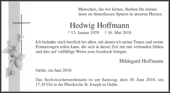 Traueranzeige von Hedwig Hoffmann von Die Glocke