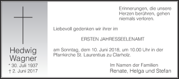 Traueranzeige von Hedwig Wagner von Die Glocke