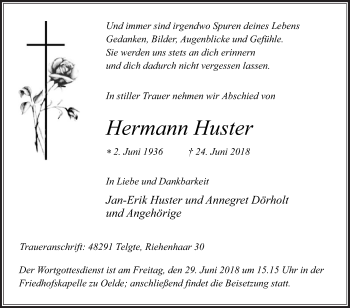 Traueranzeige von Hermann Huster von Die Glocke