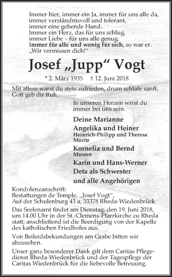Traueranzeige von Josef Vogt von Die Glocke