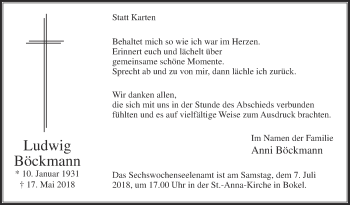 Traueranzeige von Ludwig Böckmann von Die Glocke