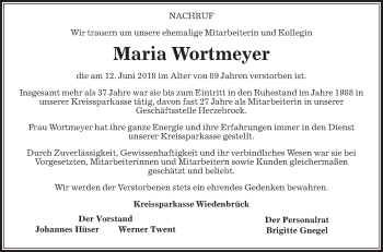 Traueranzeige von Maria Wortmeyer von Die Glocke