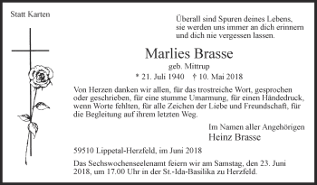 Traueranzeige von Marlies Brasse von Die Glocke