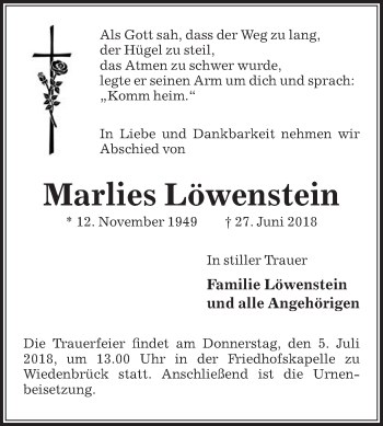 Traueranzeige von Marlies Löwenstein von Die Glocke