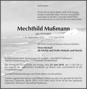 Traueranzeige von Mechthild Mußmann von Die Glocke