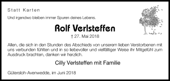 Traueranzeige von Rolf Verlsteffen von Die Glocke