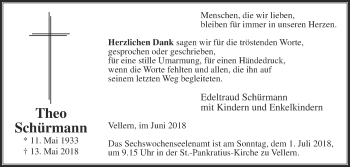 Traueranzeige von Theo Schürmann von Die Glocke