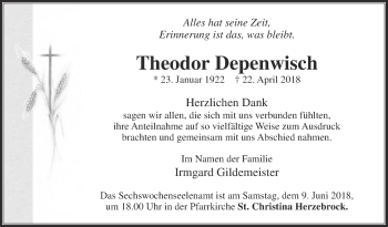 Traueranzeige von Theodor Depenwisch von Die Glocke