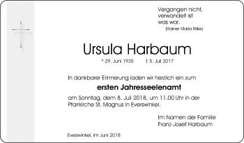 Traueranzeige von Ursula Harbaum von Die Glocke