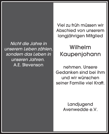 Traueranzeige von Wilhelm Kaupenjohann von Die Glocke