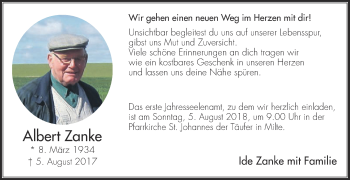 Traueranzeige von Albert Zanke von Die Glocke