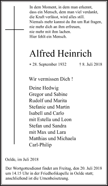 Traueranzeige von Alfred Heinrich von Die Glocke