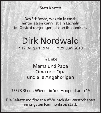 Traueranzeige von Dirk Nordwald von Die Glocke