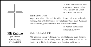 Traueranzeige von Eli Knüwe von Die Glocke