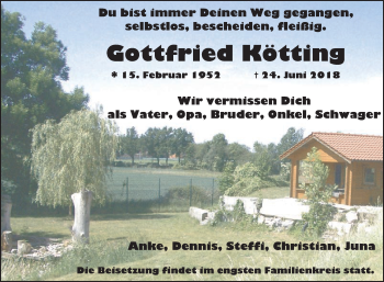 Traueranzeige von Gottfried Kötting von Die Glocke