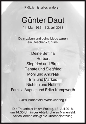 Traueranzeige von Günter Daut von Die Glocke