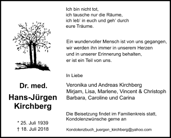 Traueranzeige von Hans-Jürgen Kirchberg von Die Glocke