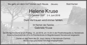 Traueranzeige von Helene Kruse von Die Glocke