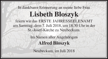 Traueranzeige von Lisbeth Bloszyk von Die Glocke