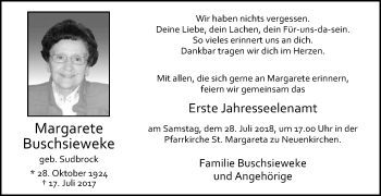 Traueranzeige von Margarete Buschsieweke von Die Glocke
