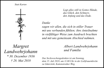 Traueranzeige von Margret Landwehrjohann von Die Glocke