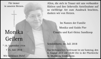 Traueranzeige von Monika Geilern von Die Glocke