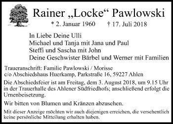 Traueranzeige von Rainer Pawlowski von Die Glocke