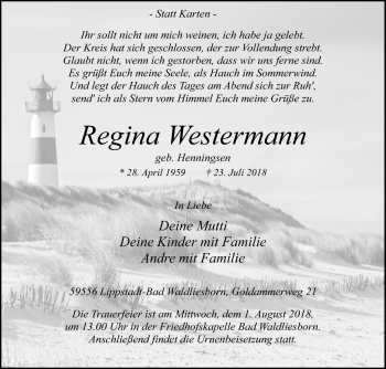 Traueranzeige von Regina Westermann von Die Glocke