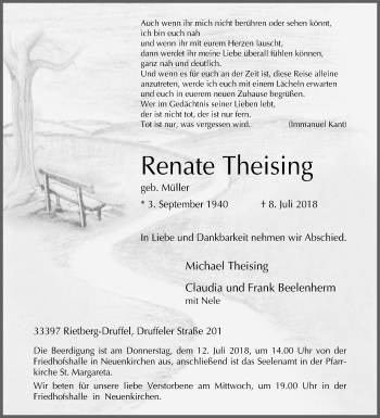 Traueranzeige von Renate Theising von Die Glocke