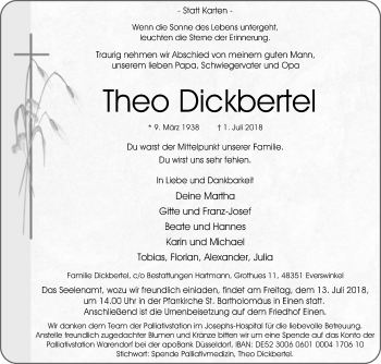 Traueranzeige von Theo Dickbertel von Die Glocke