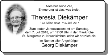 Traueranzeige von Theresia Diekämper von Die Glocke