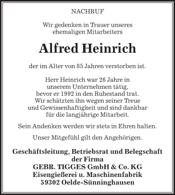 Traueranzeige von Alfred Heinrich von Die Glocke